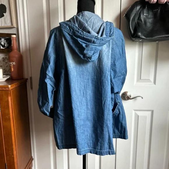 blue oversized lagenlook hooded snap front lightweight layering jacket - Picture 6 of 7